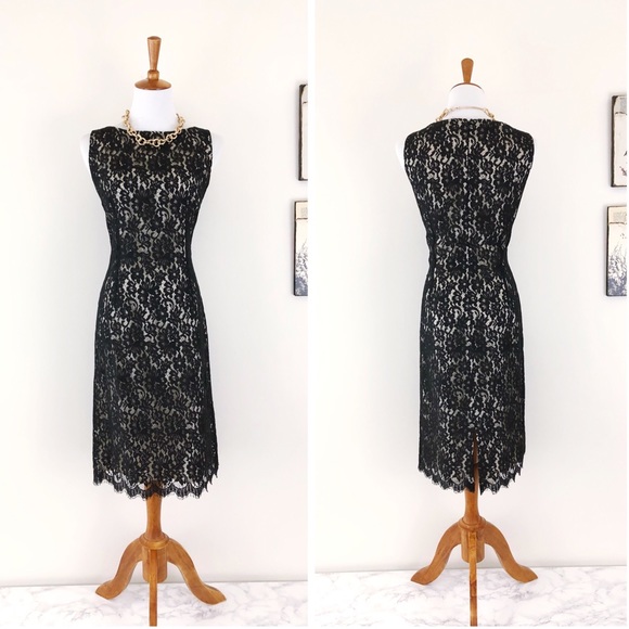 Ann Taylor Dresses & Skirts - ANN TAYLOR Black Nude All Over Lace Sheath Dress 6
